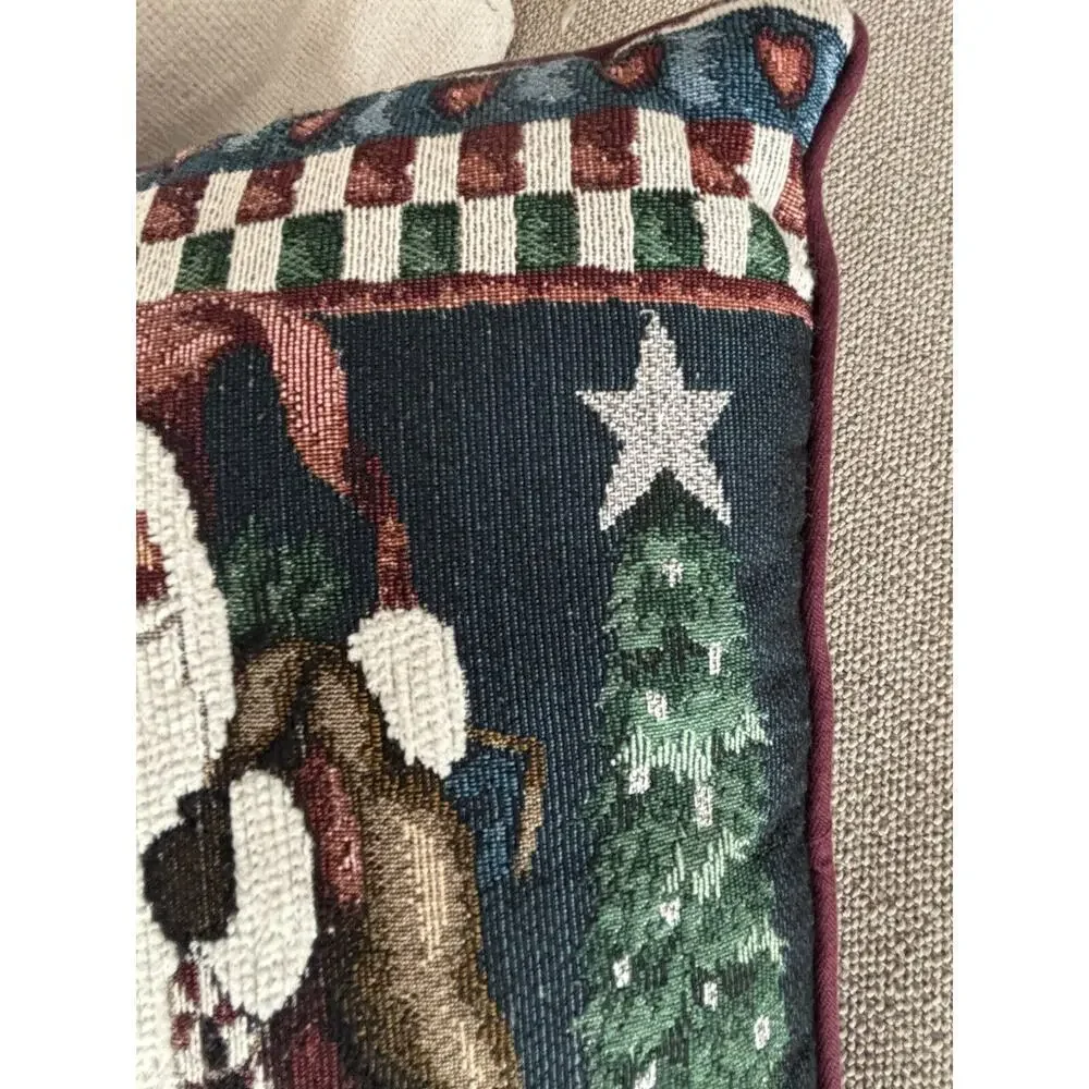Vintage 15 inch needlepoint pillow Christmas tree Santa gorgeous Y2K 90s Nostalg
